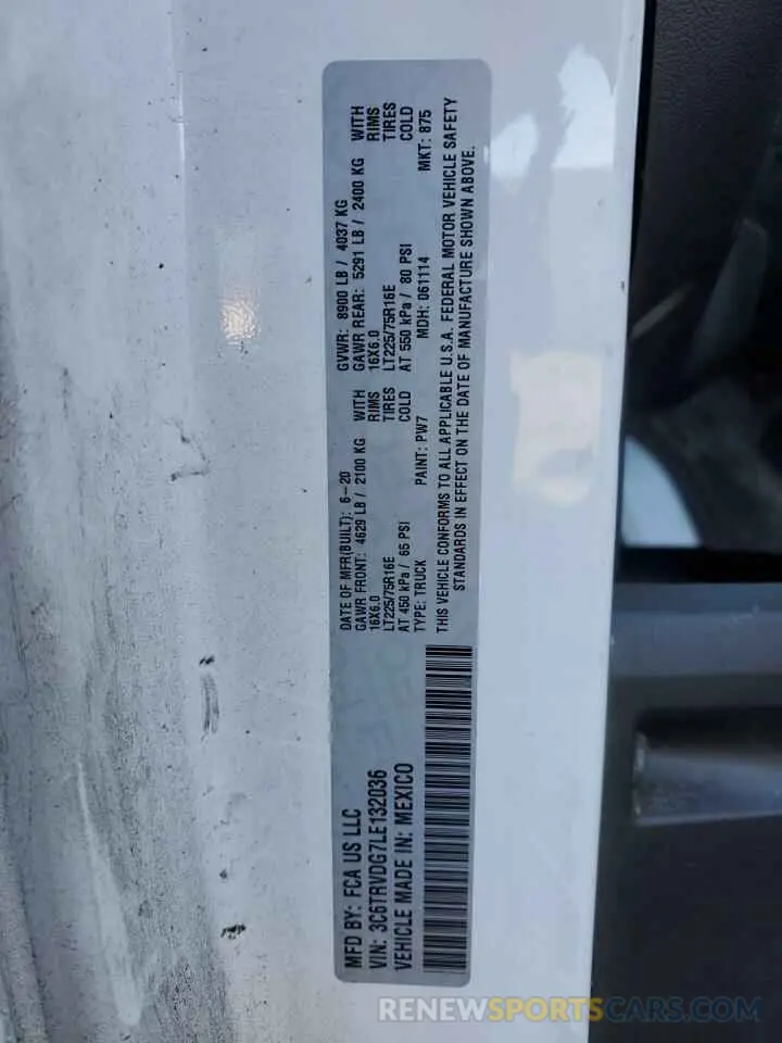 13 fotografías del automóvil dañado 3C6TRVDG7LE132036 RAM All Models 2020