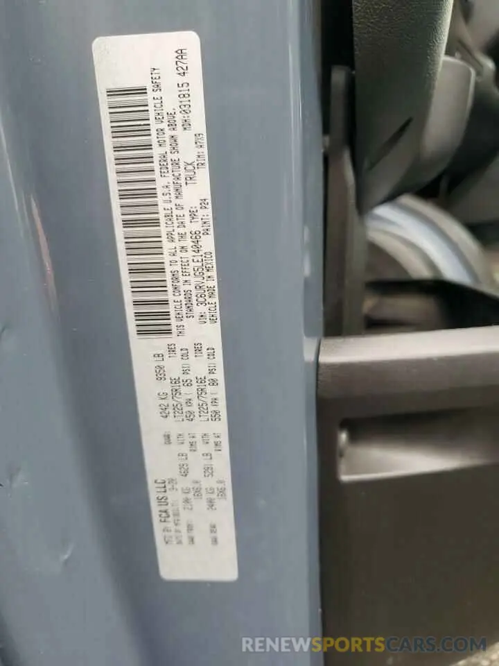 13 fotografías del automóvil dañado 3C6URVJG5LE140466 RAM All Models 2020