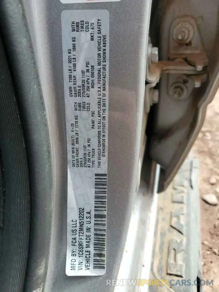 13 fotografías del automóvil dañado 1C6SRFFT2MN512202 RAM All Models 2021