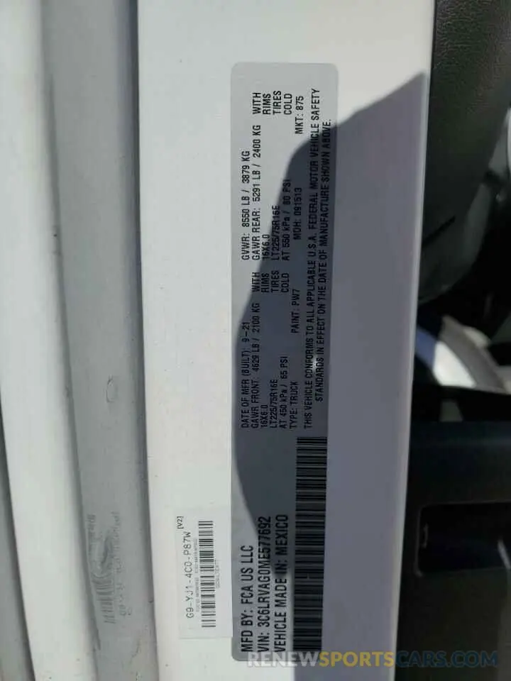13 fotografías del automóvil dañado 3C6LRVAG0ME577692 RAM All Models 2021