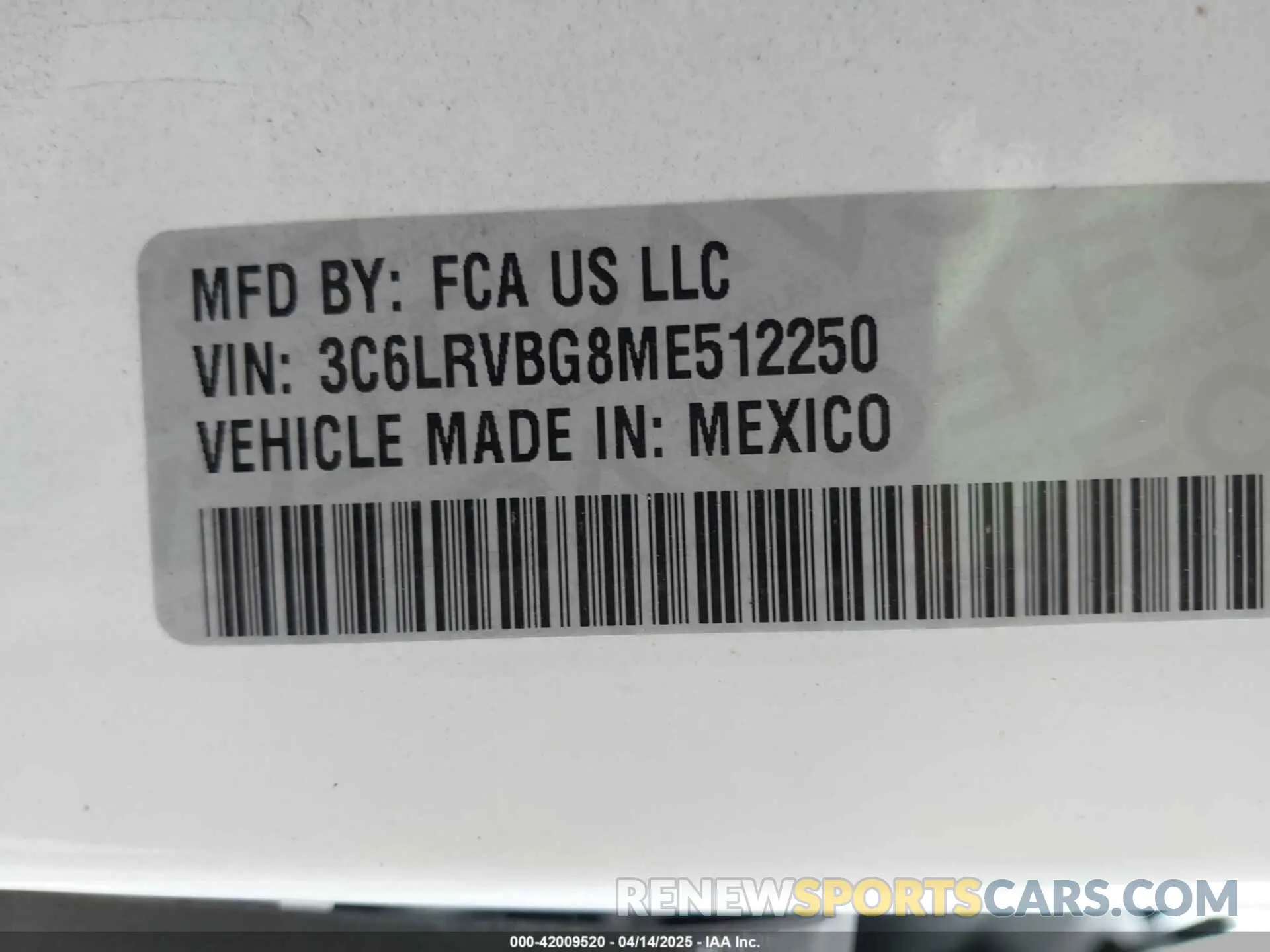 9 fotografías del automóvil dañado 3C6LRVBG8ME512250 RAM PROMASTER 1500 2021