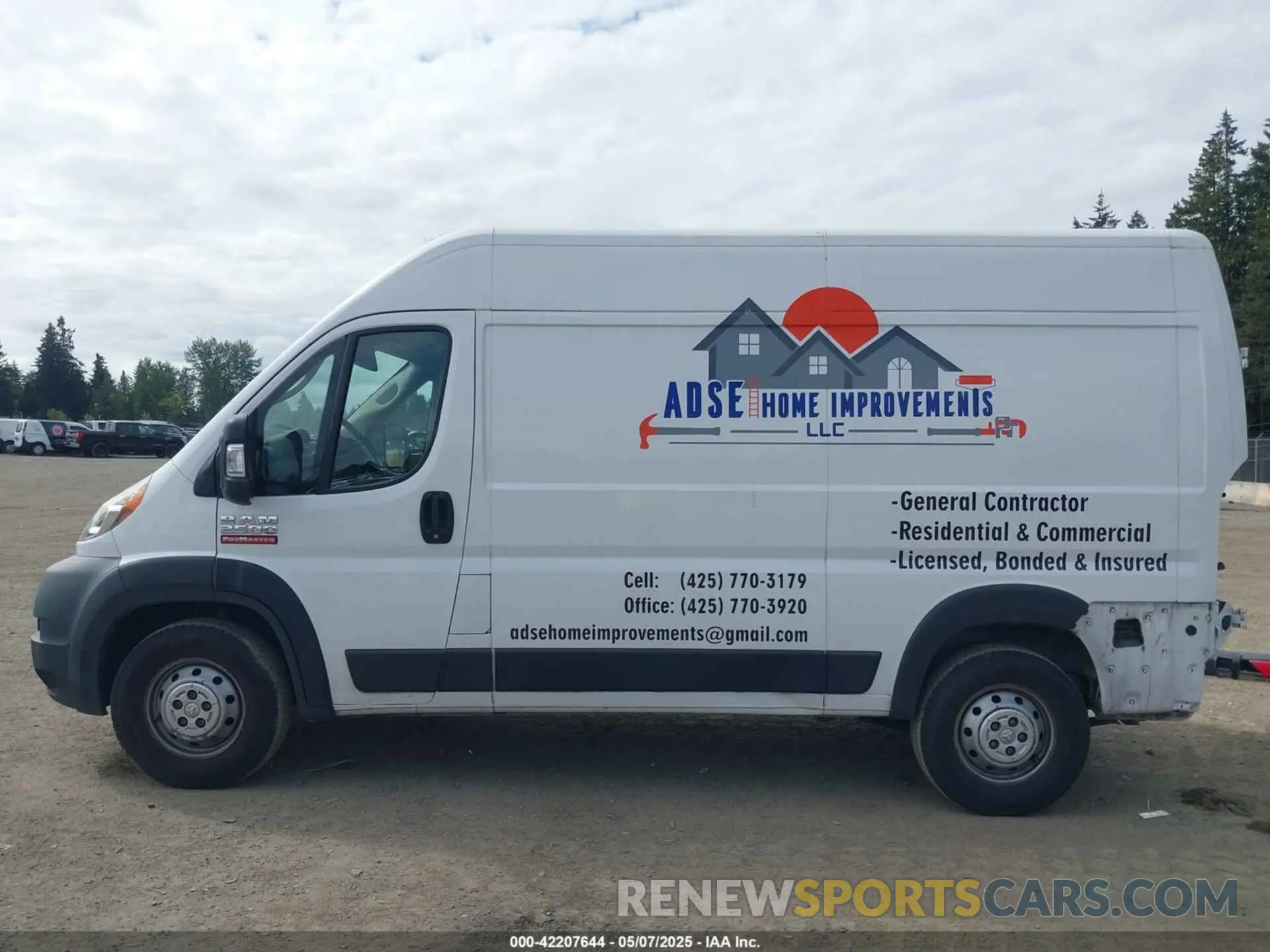 15 fotografías del automóvil dañado 3C6TRVCG7KE530928 RAM PROMASTER 2500 2019