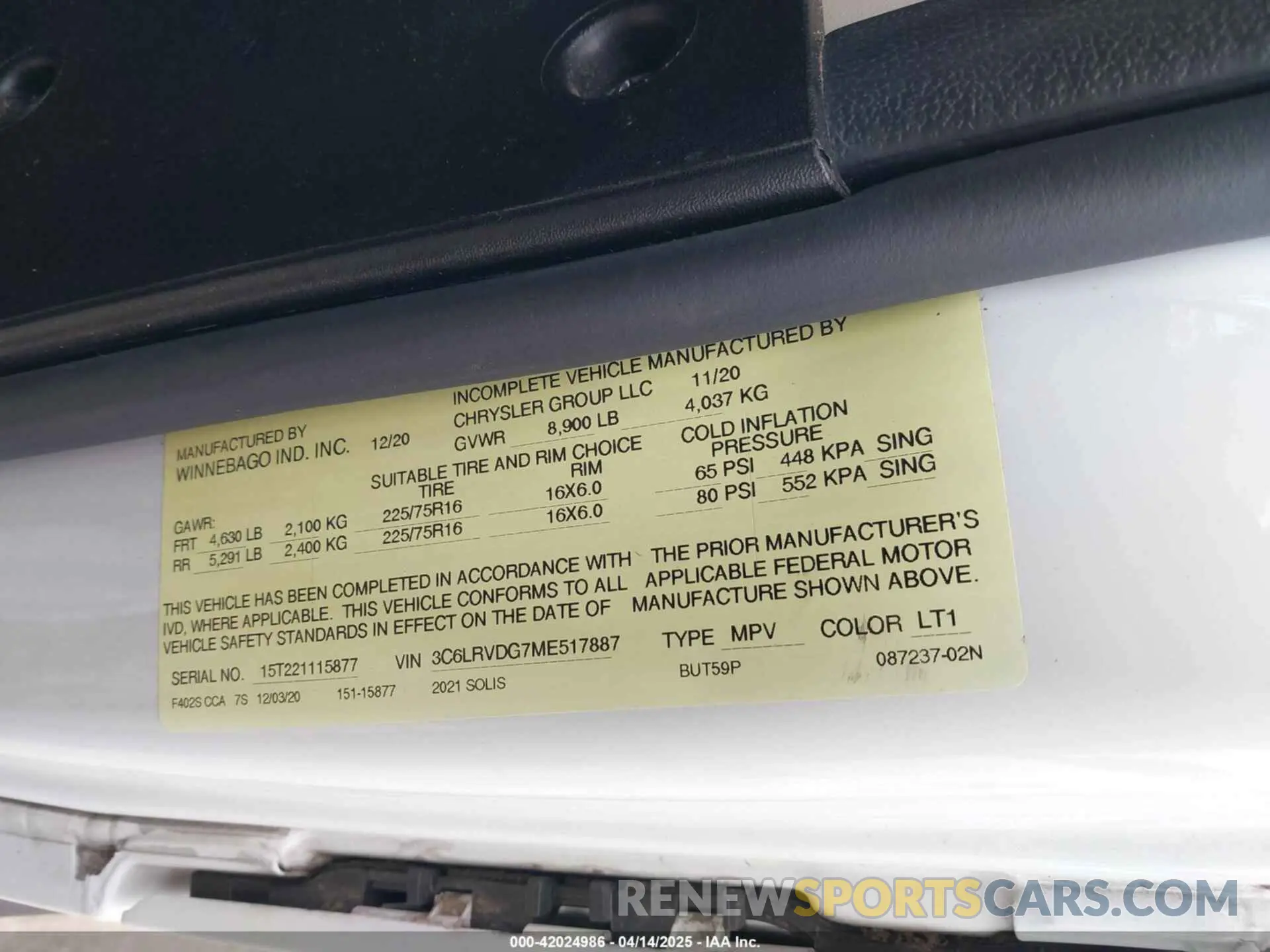 9 fotografías del automóvil dañado 3C6LRVDG7ME517887 RAM PROMASTER 2500 2021