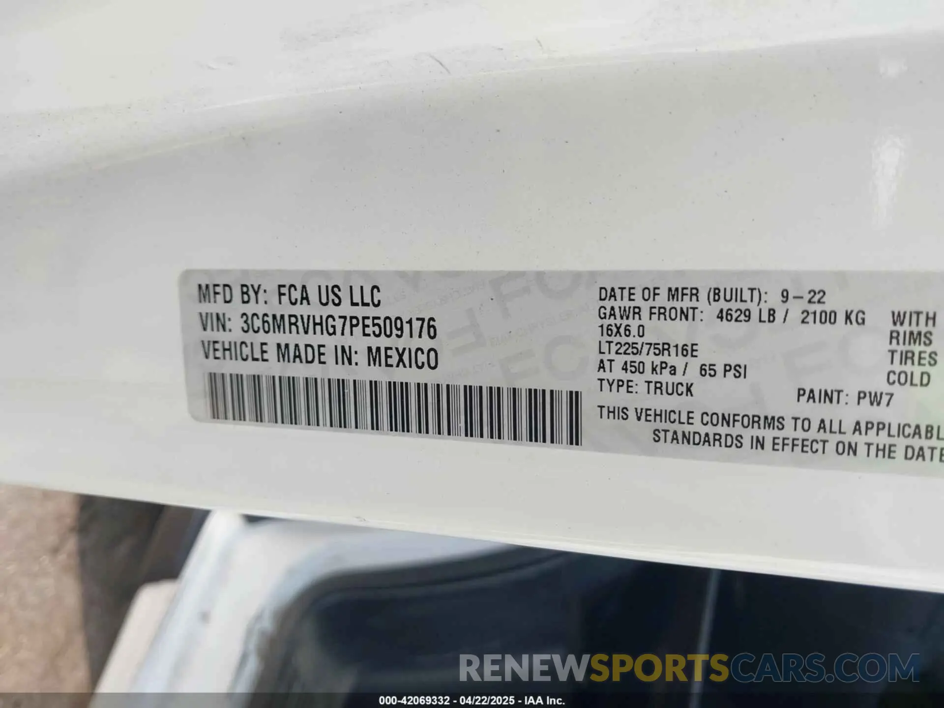 9 fotografías del automóvil dañado 3C6MRVHG7PE509176 RAM PROMASTER 3500 2023
