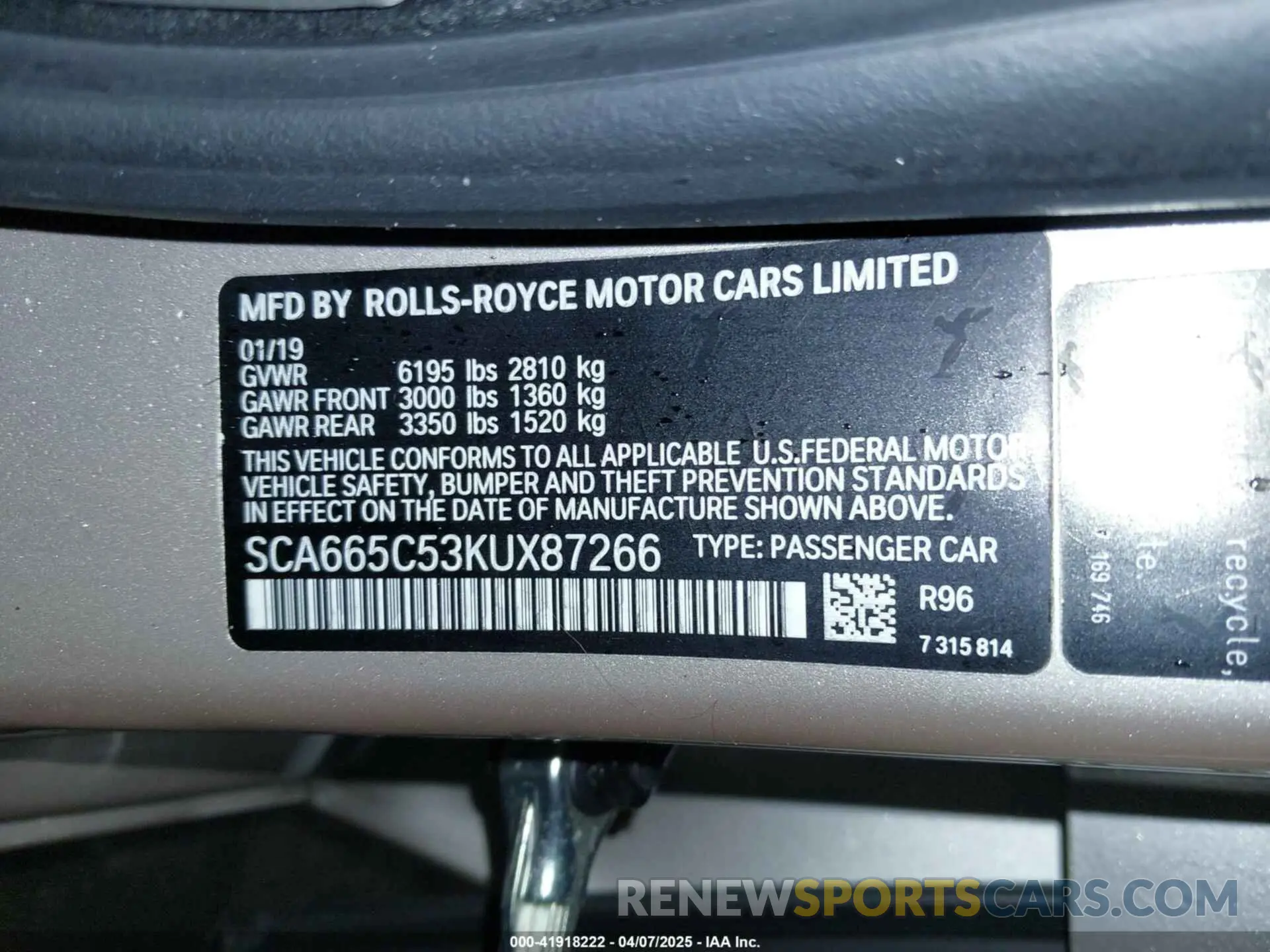 9 fotografías del automóvil dañado SCA665C53KUX87266 ROLLS-ROYCE WRAITH 2019