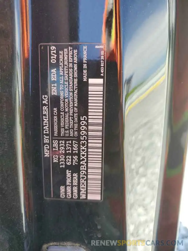 12 fotografías del automóvil dañado WMEFJ9BAXKK359995 SMART FORTWO 2019
