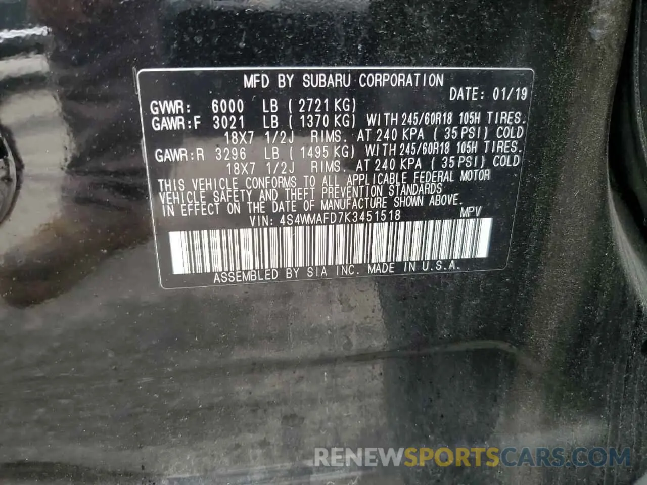 13 fotografías del automóvil dañado 4S4WMAFD7K3451518 SUBARU ASCENT 2019