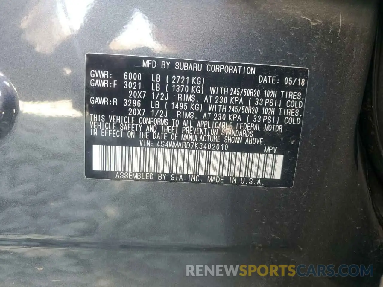 13 fotografías del automóvil dañado 4S4WMARD7K3402010 SUBARU ASCENT 2019