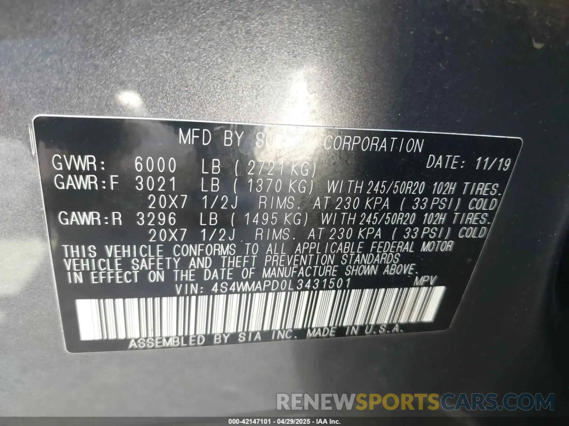 9 fotografías del automóvil dañado 4S4WMAPD0L3431501 SUBARU ASCENT 2020