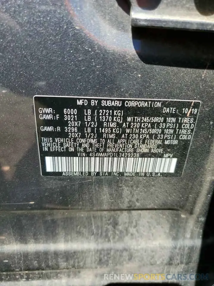 12 fotografías del automóvil dañado 4S4WMAPD1L3429238 SUBARU ASCENT 2020