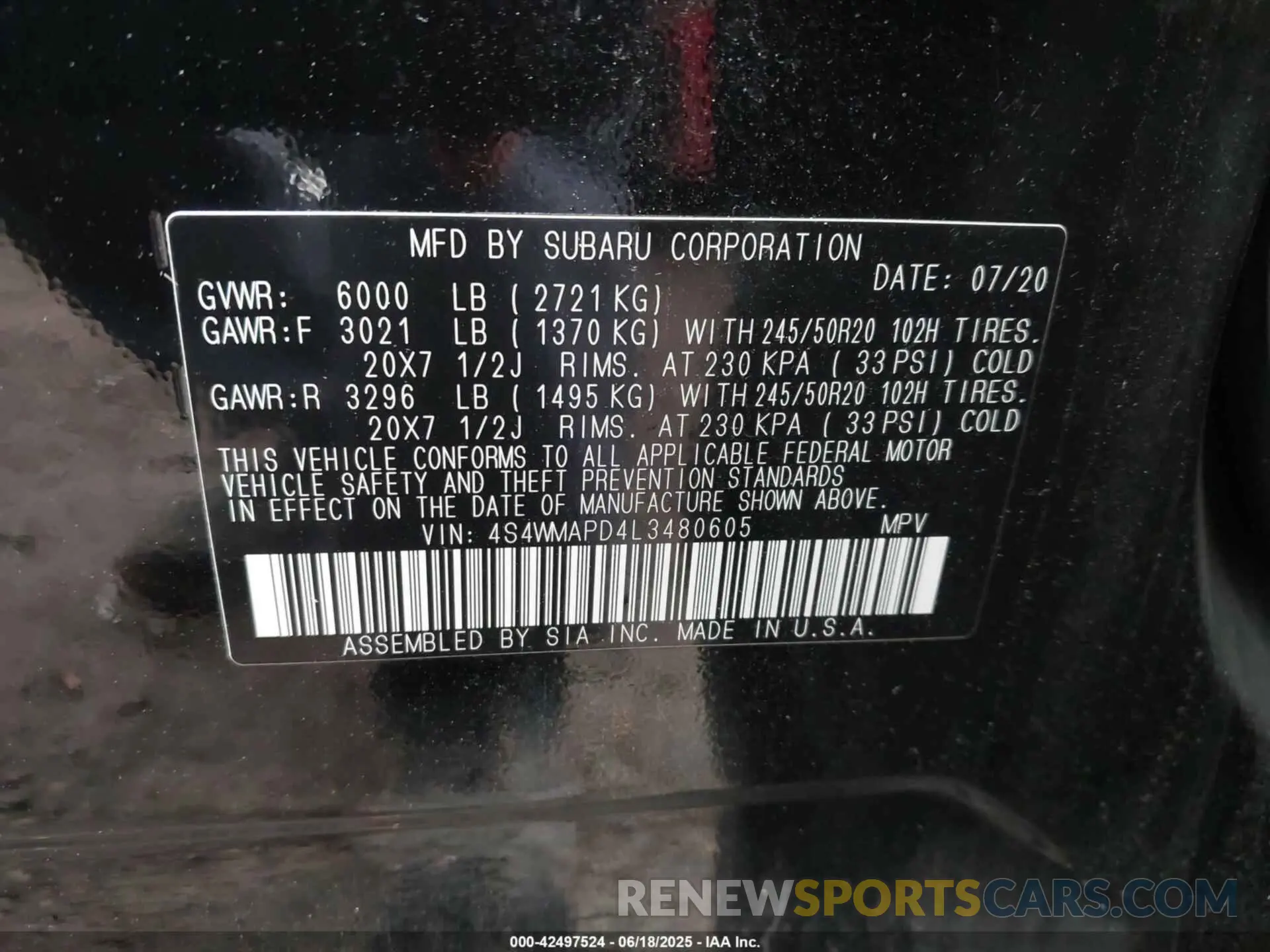 9 fotografías del automóvil dañado 4S4WMAPD4L3480605 SUBARU ASCENT 2020