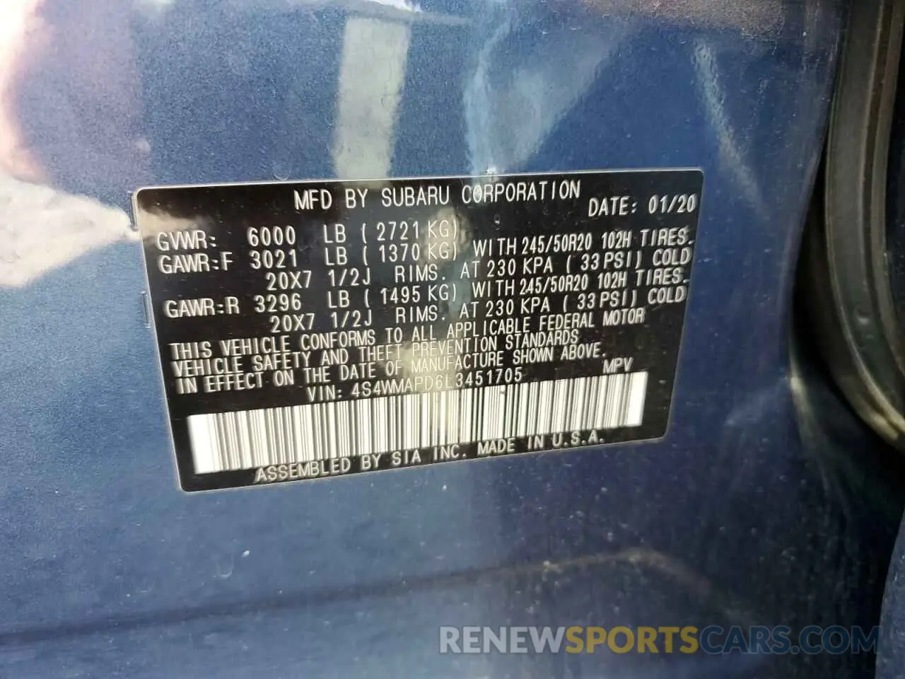 13 fotografías del automóvil dañado 4S4WMAPD6L3451705 SUBARU ASCENT 2020