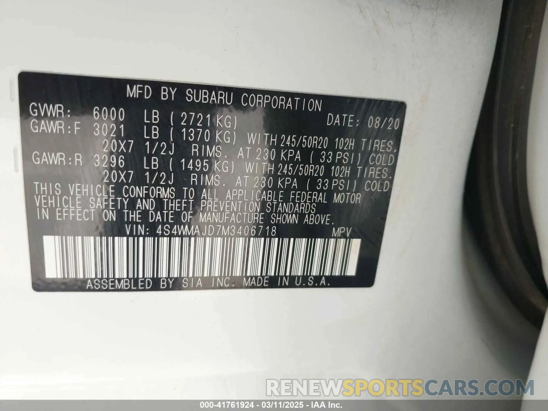 9 fotografías del automóvil dañado 4S4WMAJD7M3406718 SUBARU ASCENT 2021