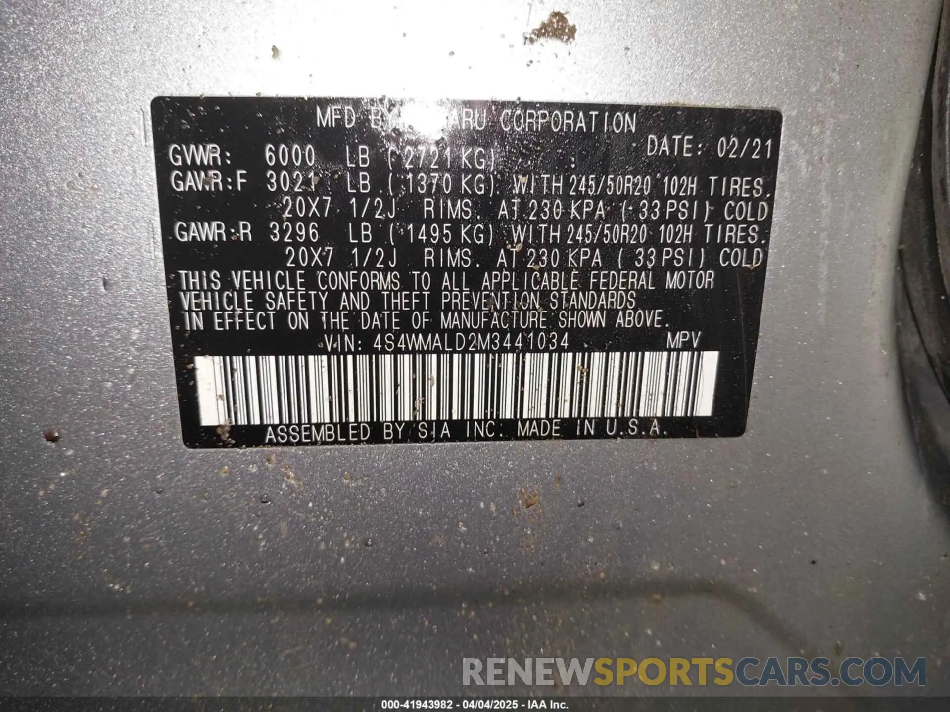 9 fotografías del automóvil dañado 4S4WMALD2M3441034 SUBARU ASCENT 2021