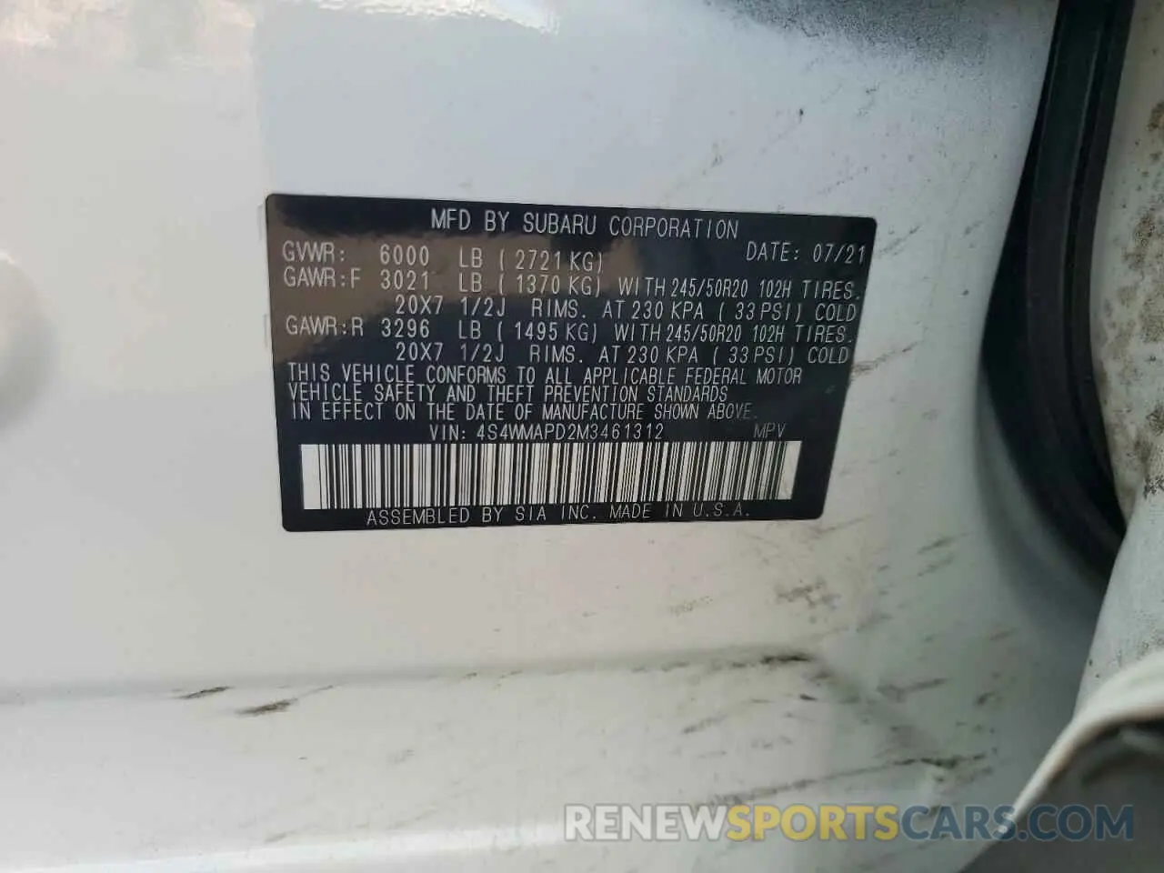 15 fotografías del automóvil dañado 4S4WMAPD2M3461312 SUBARU ASCENT 2021