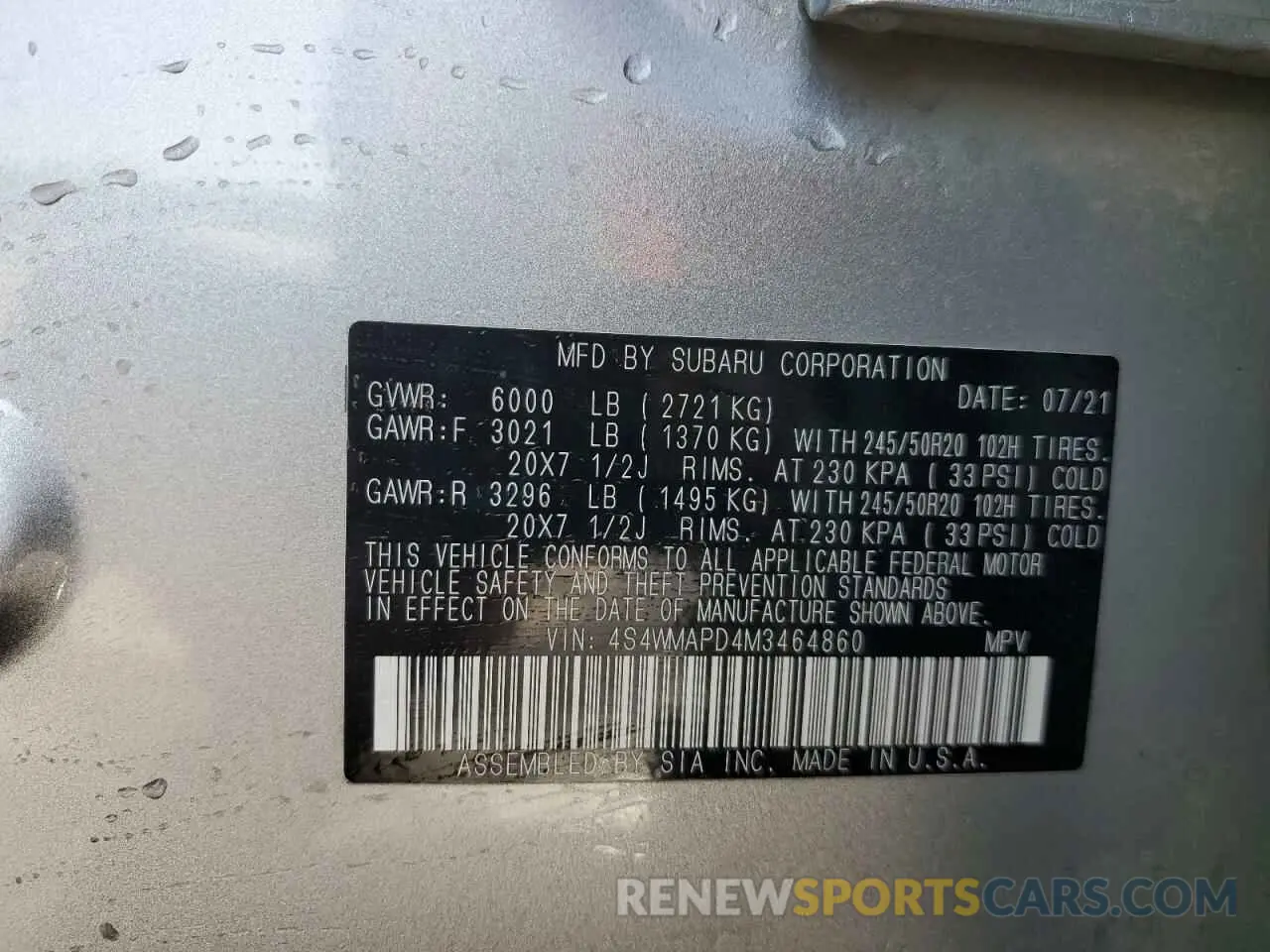 13 fotografías del automóvil dañado 4S4WMAPD4M3464860 SUBARU ASCENT 2021