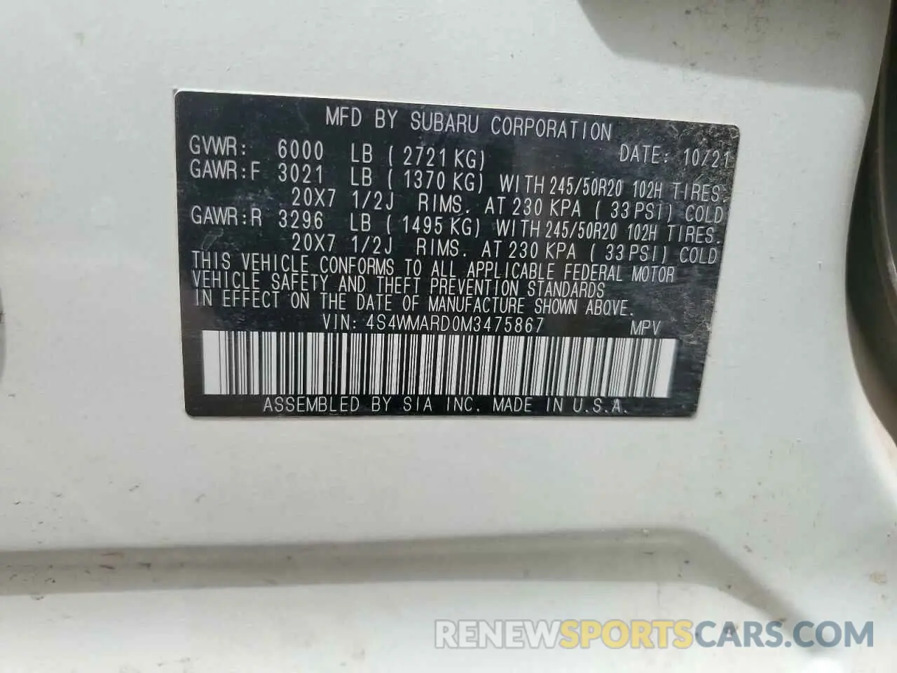 15 fotografías del automóvil dañado 4S4WMARD0M3475867 SUBARU ASCENT 2021