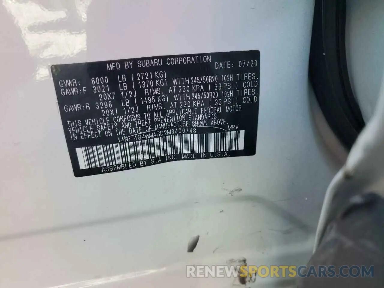 12 fotografías del automóvil dañado 4S4WMARD2M3400748 SUBARU ASCENT 2021