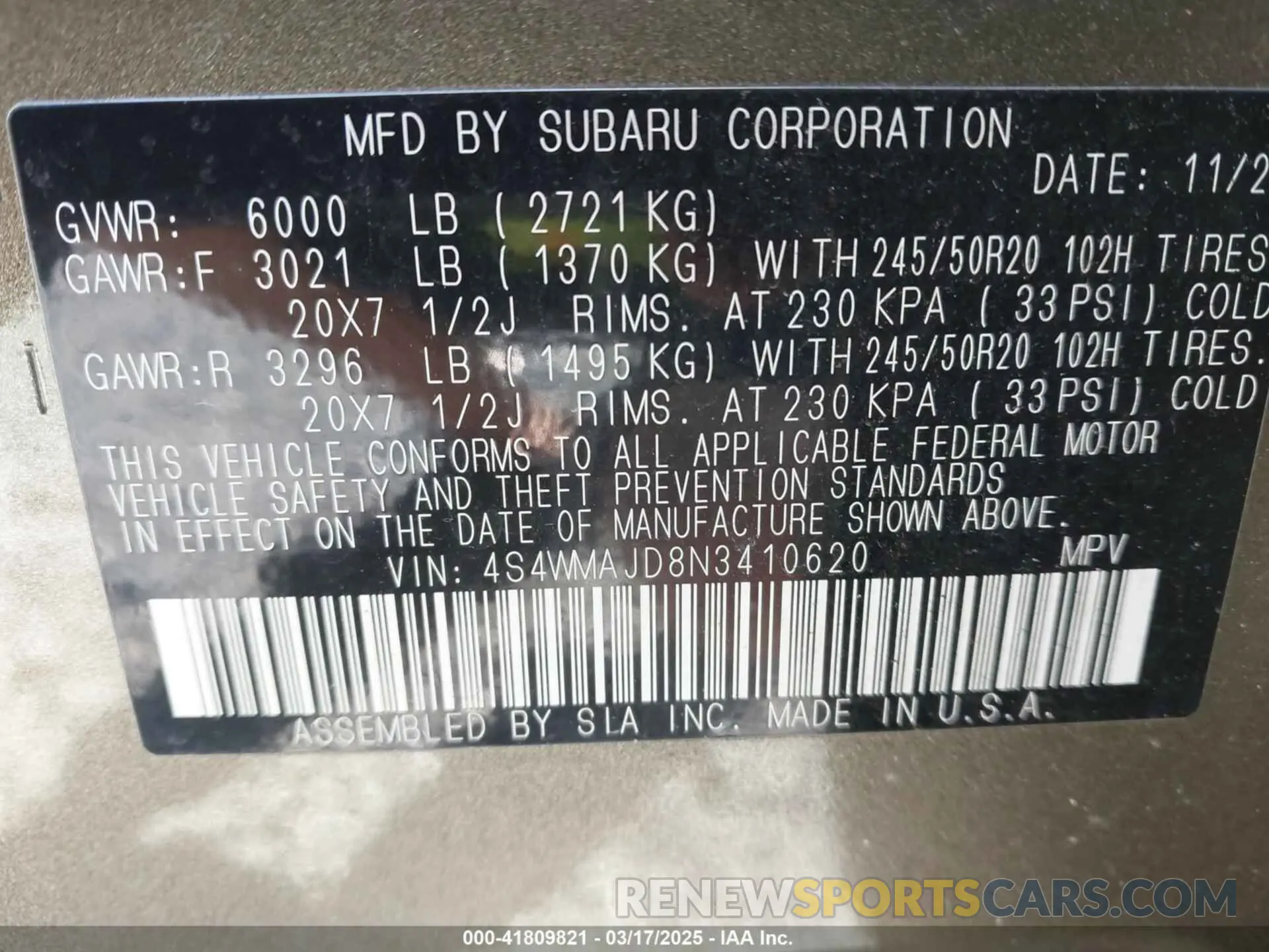 9 fotografías del automóvil dañado 4S4WMAJD8N3410620 SUBARU ASCENT 2022