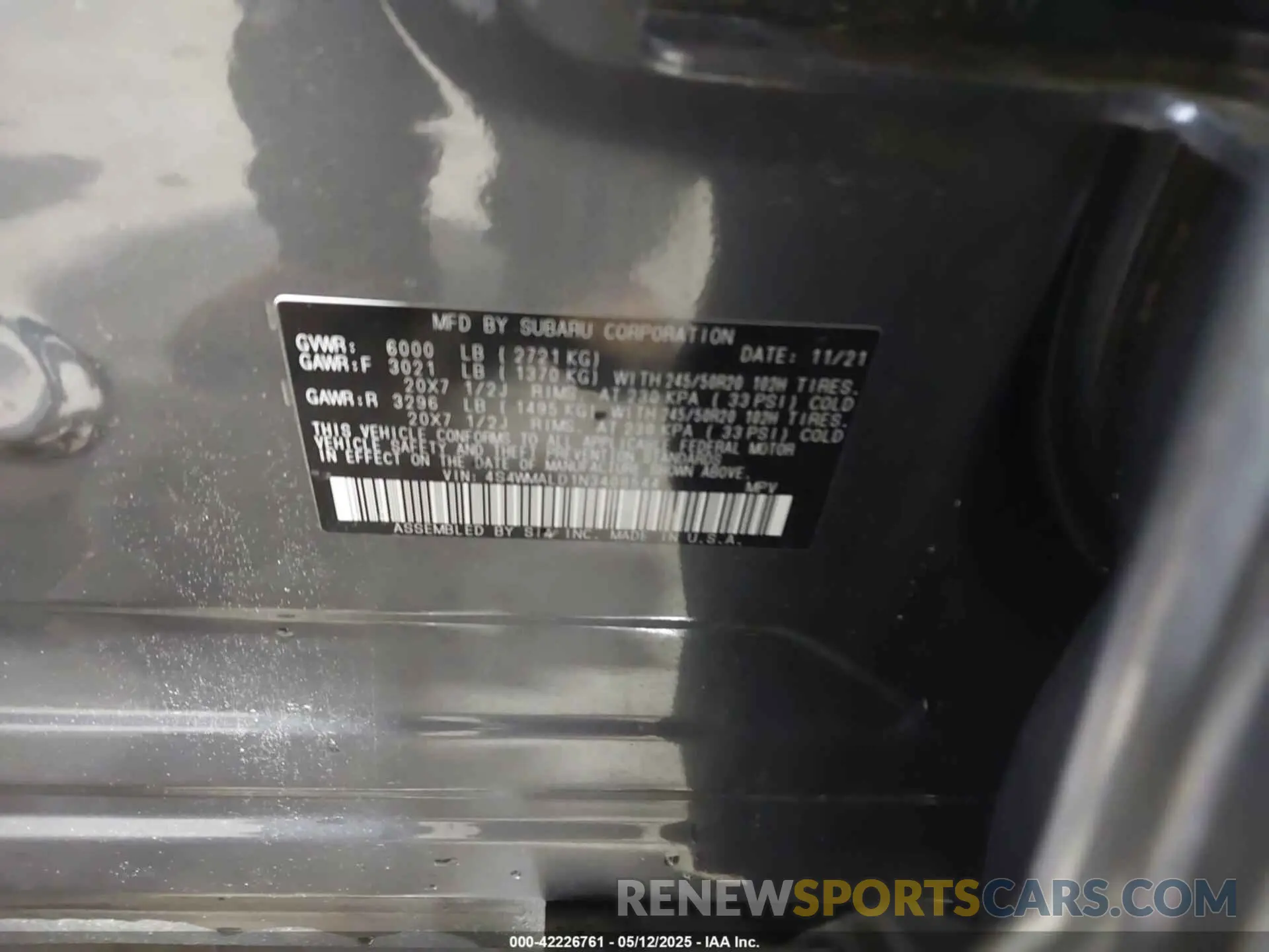 9 fotografías del automóvil dañado 4S4WMALD1N3408544 SUBARU ASCENT 2022