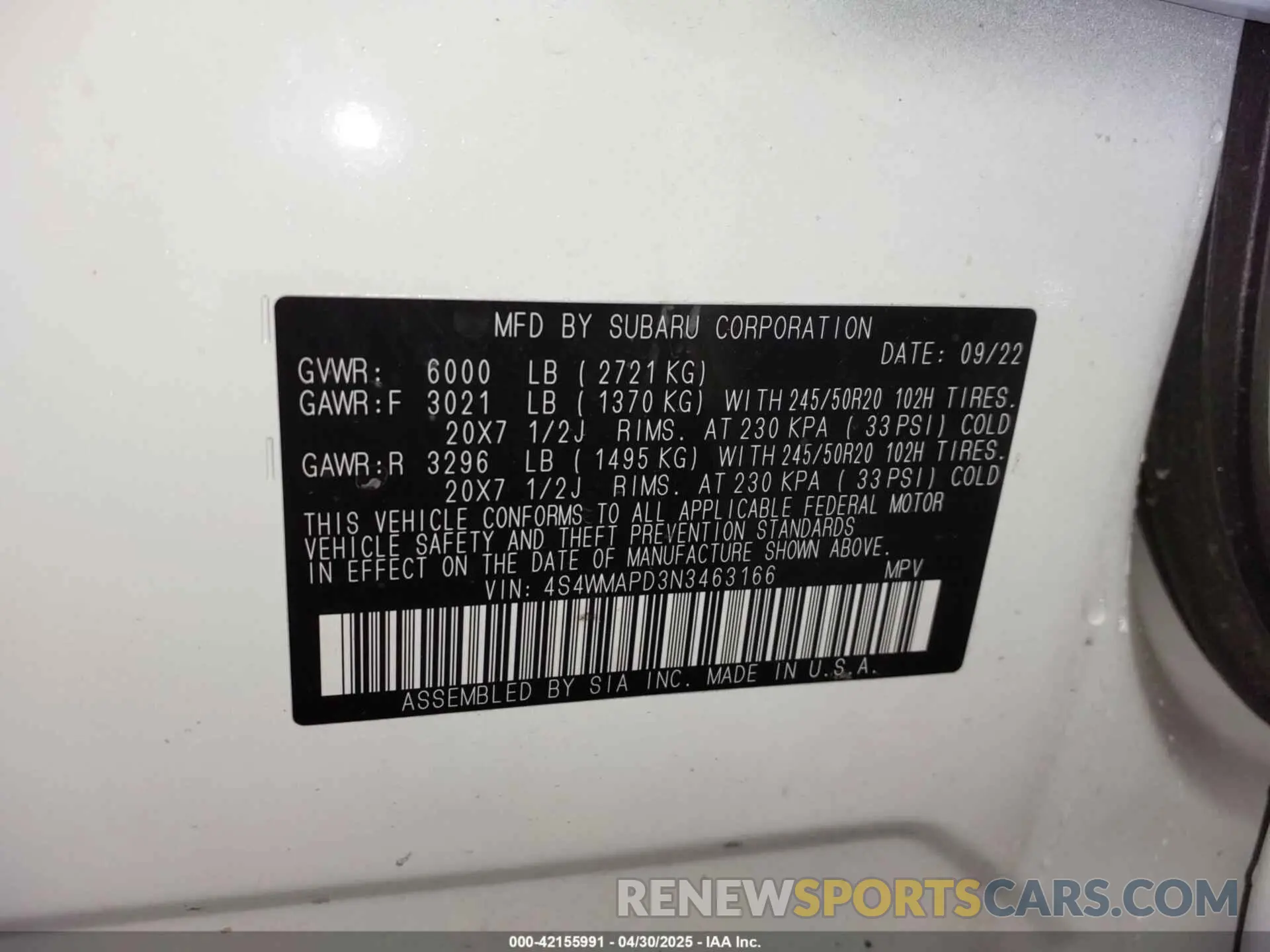9 fotografías del automóvil dañado 4S4WMAPD3N3463166 SUBARU ASCENT 2022