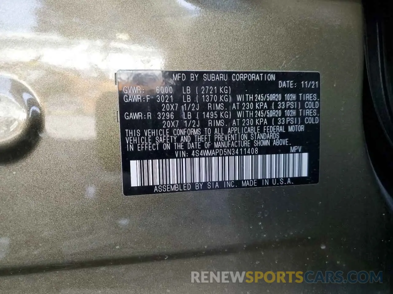 13 fotografías del automóvil dañado 4S4WMAPD5N3411408 SUBARU ASCENT 2022