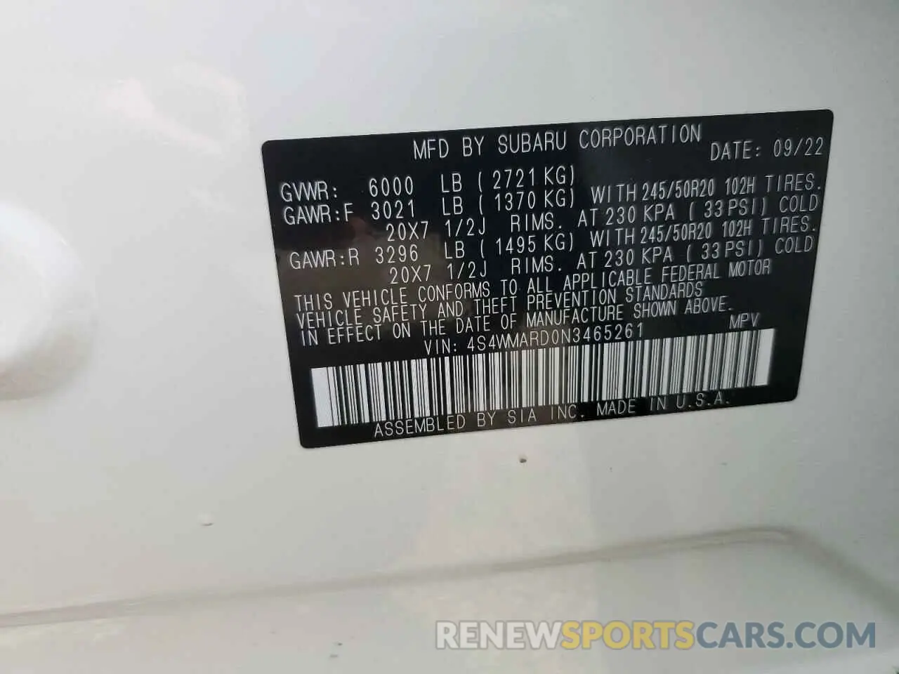 15 fotografías del automóvil dañado 4S4WMARD0N3465261 SUBARU ASCENT 2022