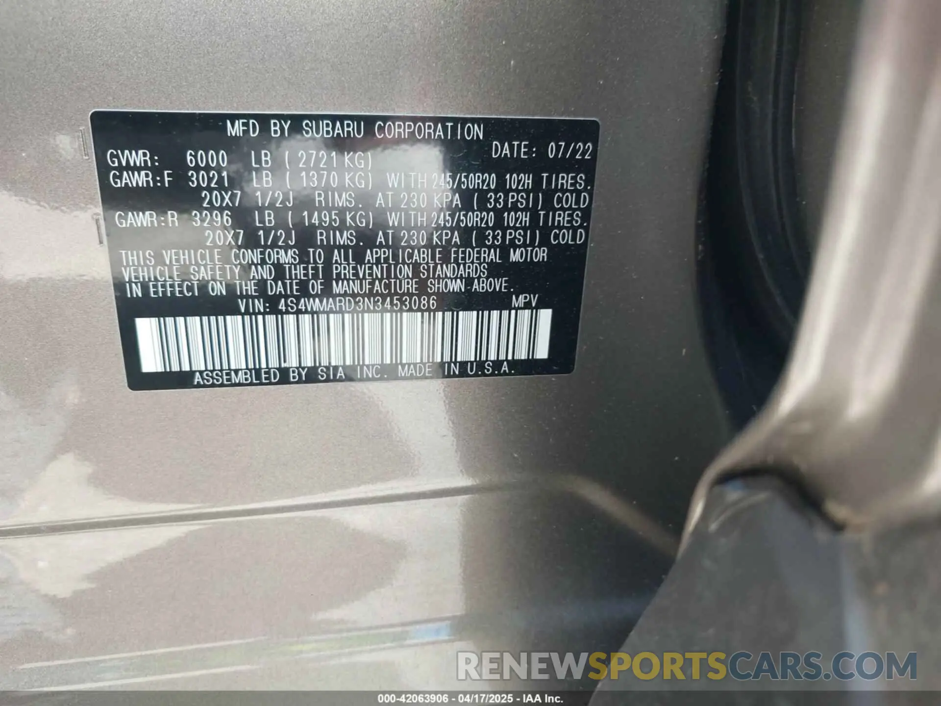 9 fotografías del automóvil dañado 4S4WMARD3N3453086 SUBARU ASCENT 2022