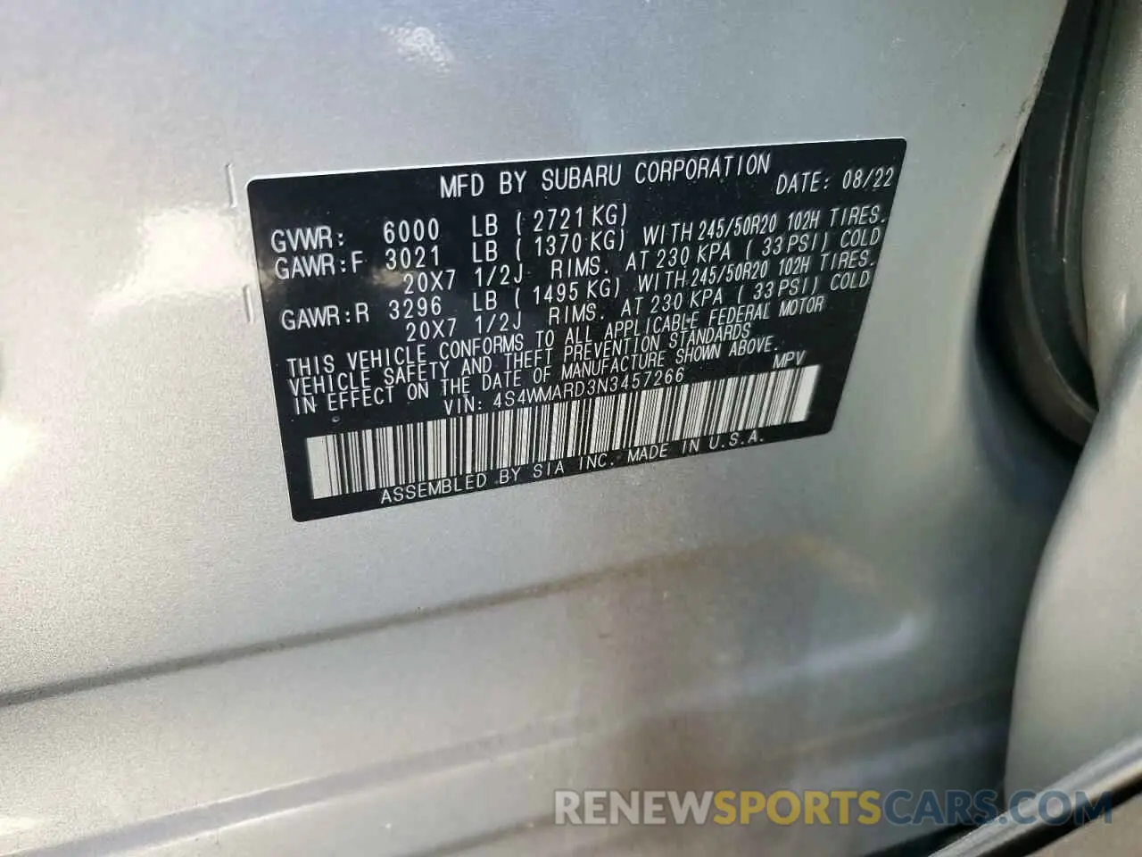 14 fotografías del automóvil dañado 4S4WMARD3N3457266 SUBARU ASCENT 2022