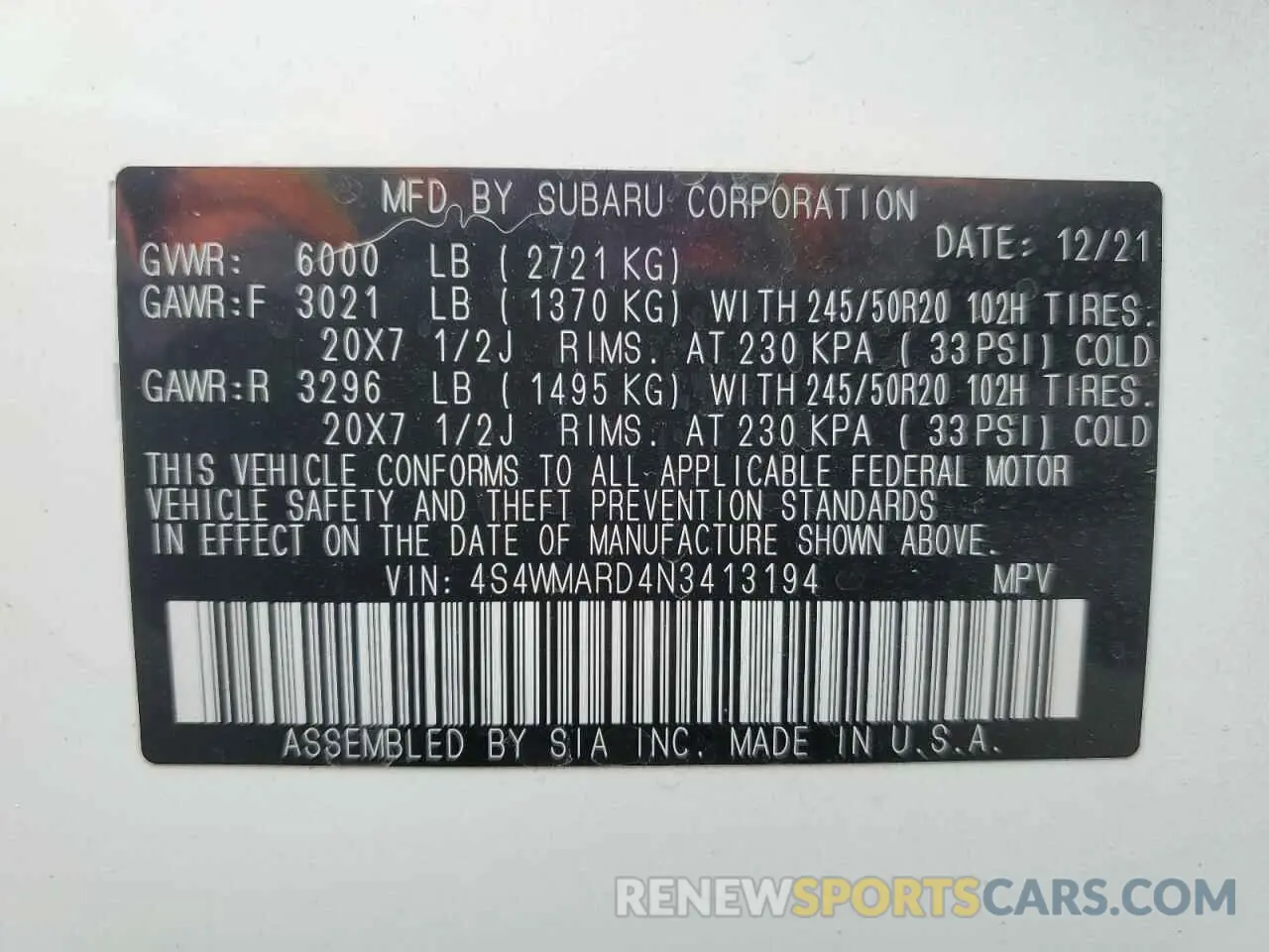 14 fotografías del automóvil dañado 4S4WMARD4N3413194 SUBARU ASCENT 2022