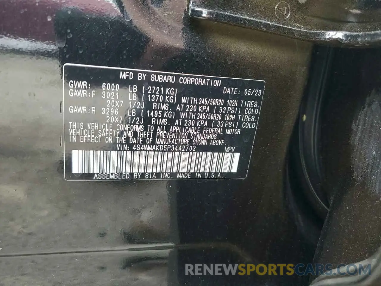 13 fotografías del automóvil dañado 4S4WMAKD5P3442703 SUBARU ASCENT 2023