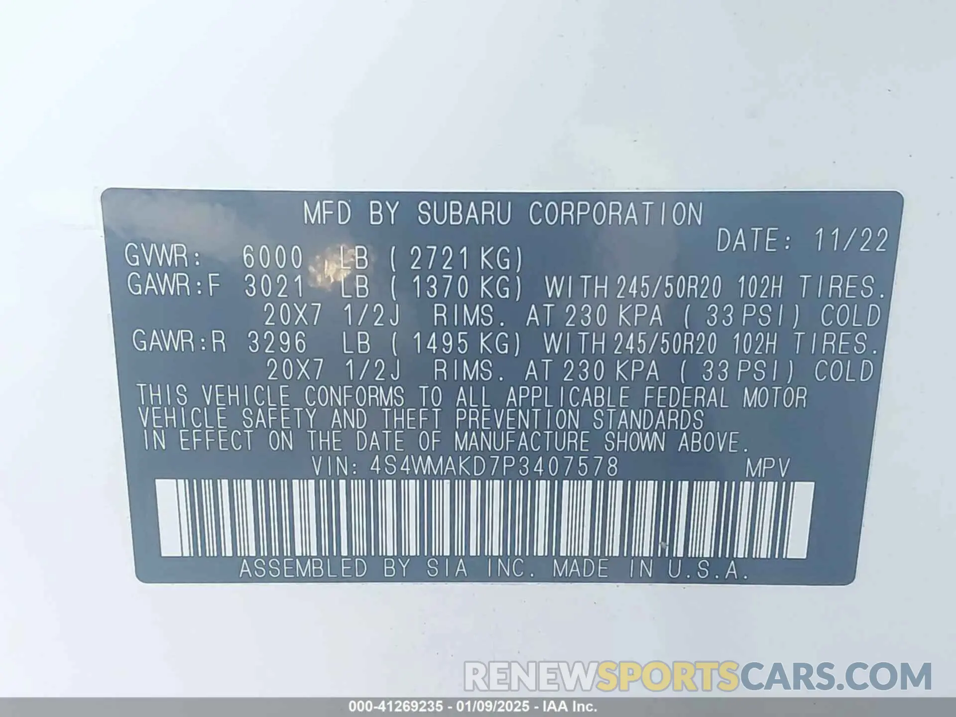 9 fotografías del automóvil dañado 4S4WMAKD7P3407578 SUBARU ASCENT 2023
