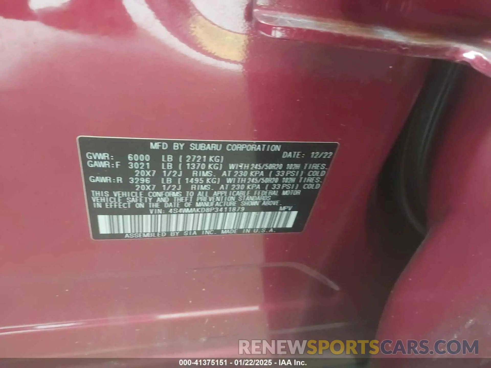 9 fotografías del automóvil dañado 4S4WMAKD8P3411879 SUBARU ASCENT 2023
