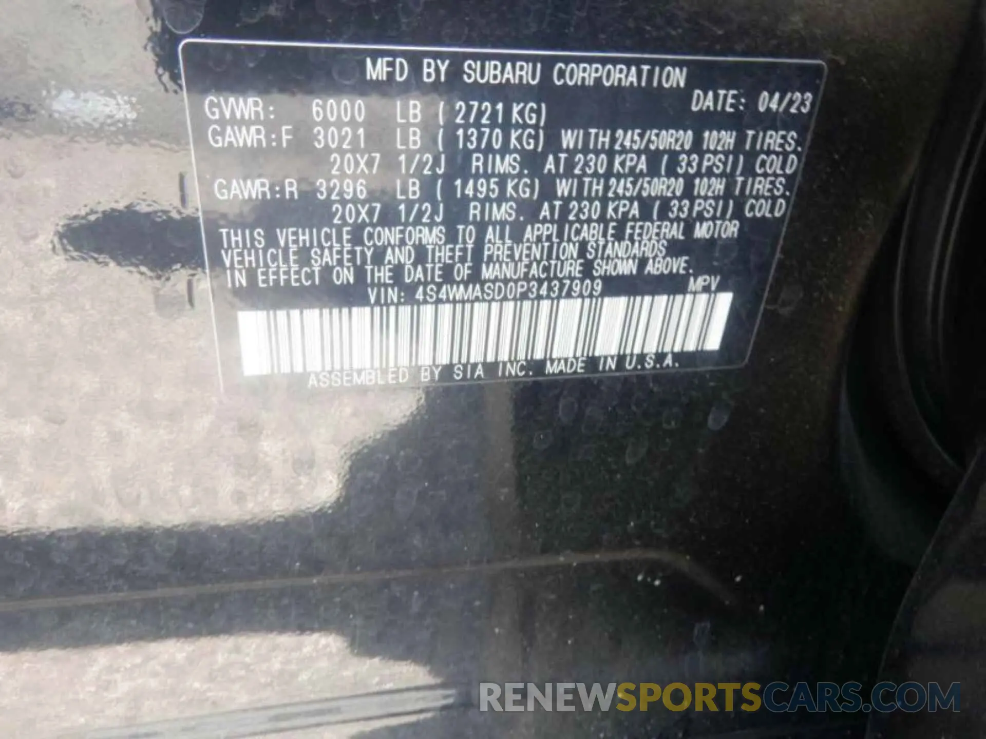 6 fotografías del automóvil dañado 4S4WMASD0P3437909 SUBARU ASCENT 2023