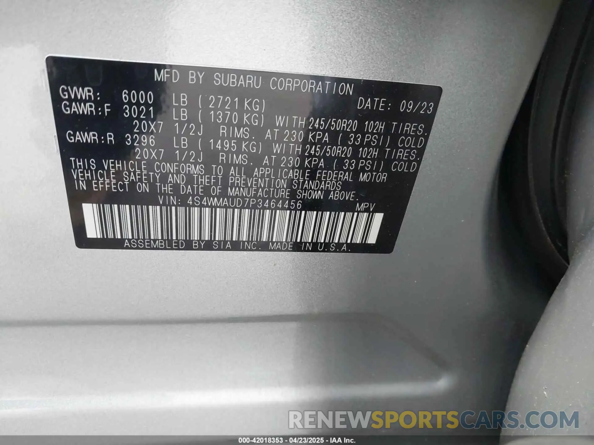 9 fotografías del automóvil dañado 4S4WMAUD7P3464456 SUBARU ASCENT 2023