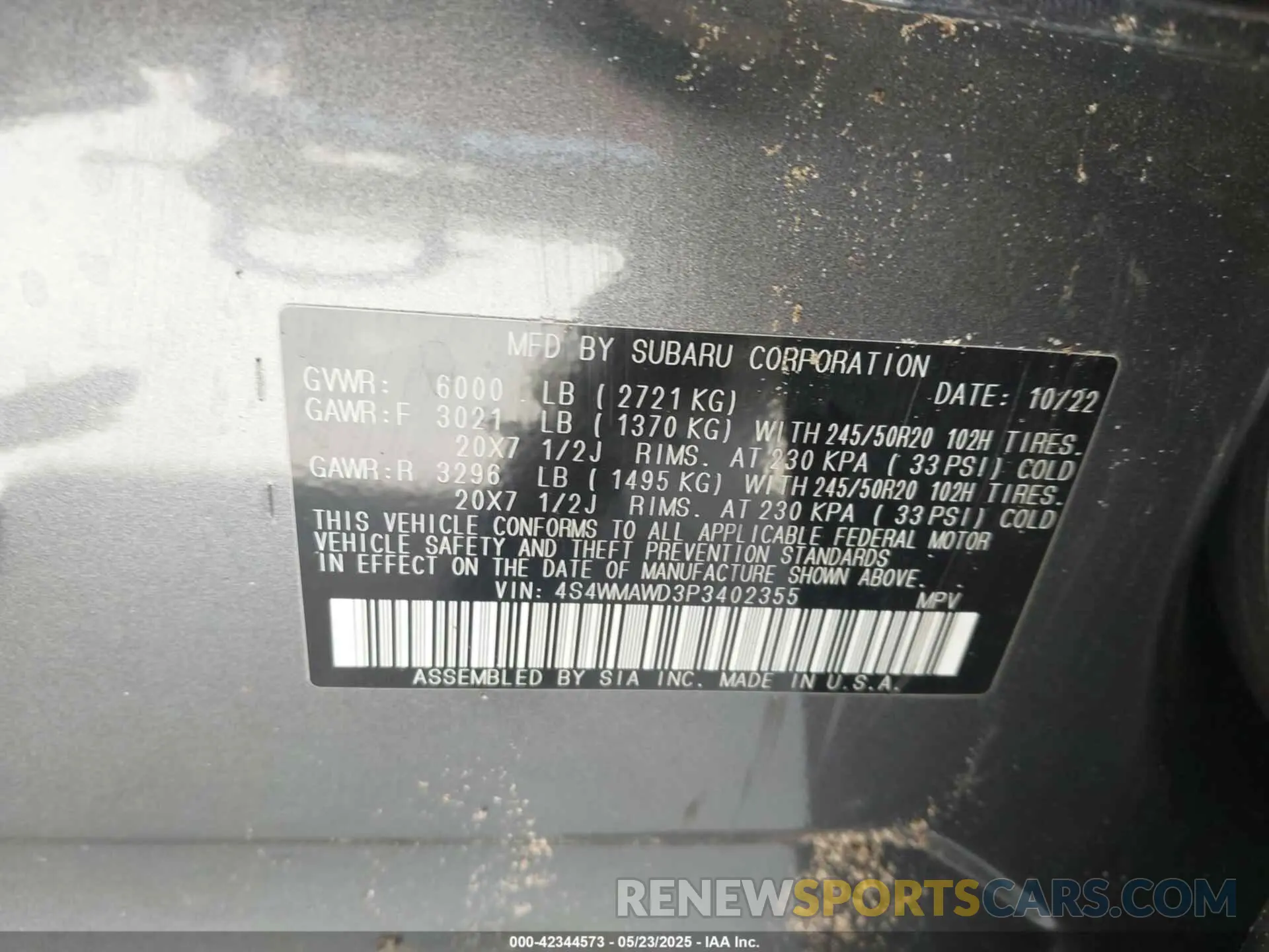 9 fotografías del automóvil dañado 4S4WMAWD3P3402355 SUBARU ASCENT 2023