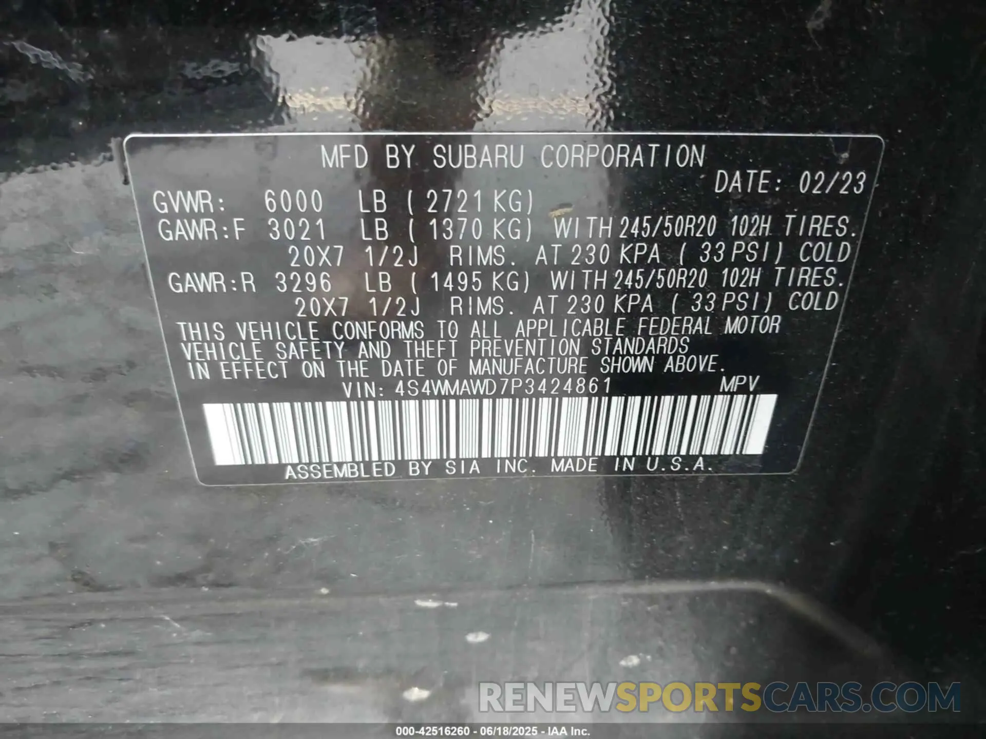 9 fotografías del automóvil dañado 4S4WMAWD7P3424861 SUBARU ASCENT 2023