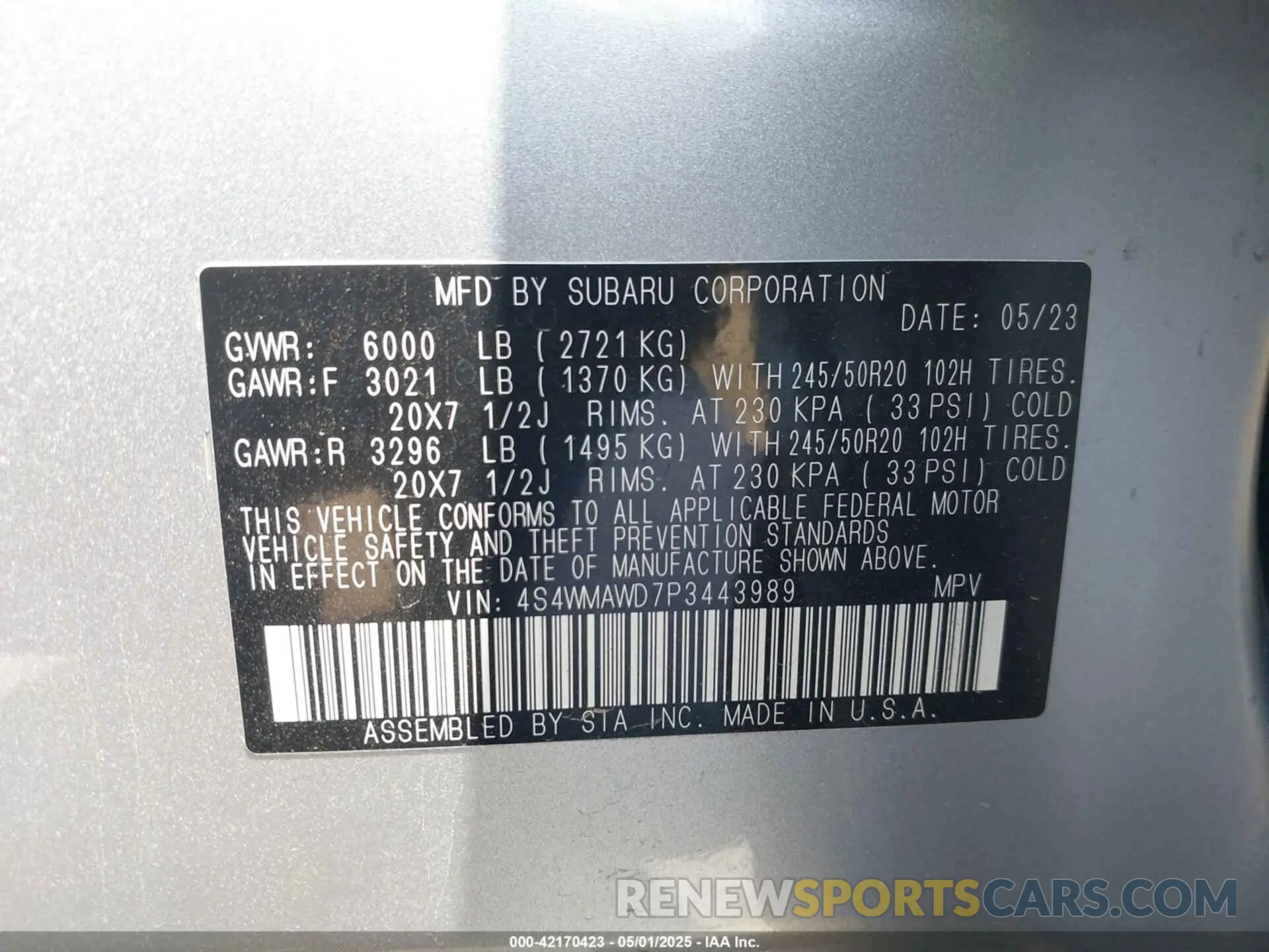 9 fotografías del automóvil dañado 4S4WMAWD7P3443989 SUBARU ASCENT 2023
