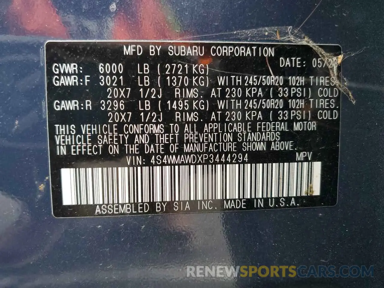 13 fotografías del automóvil dañado 4S4WMAWDXP3444294 SUBARU ASCENT 2023