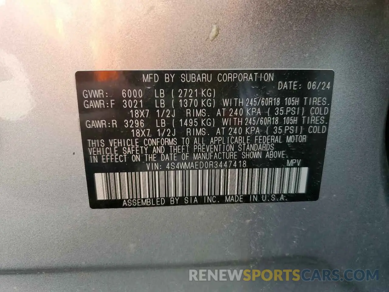 13 fotografías del automóvil dañado 4S4WMAED0R3447418 SUBARU ASCENT 2024