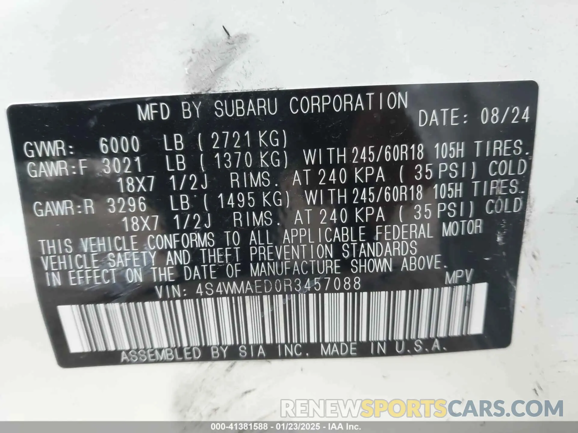 9 fotografías del automóvil dañado 4S4WMAED0R3457088 SUBARU ASCENT 2024
