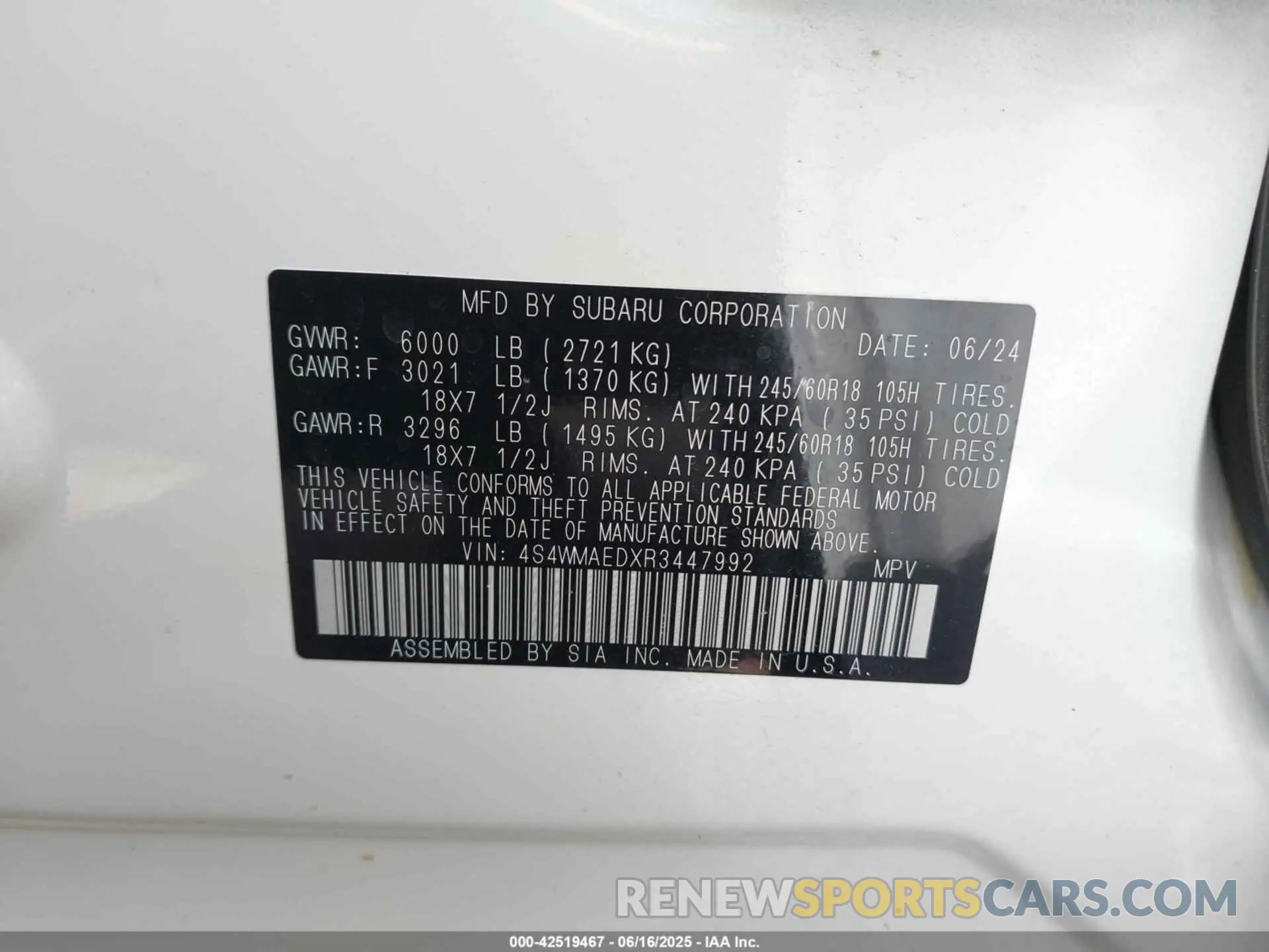 9 fotografías del automóvil dañado 4S4WMAEDXR3447992 SUBARU ASCENT 2024