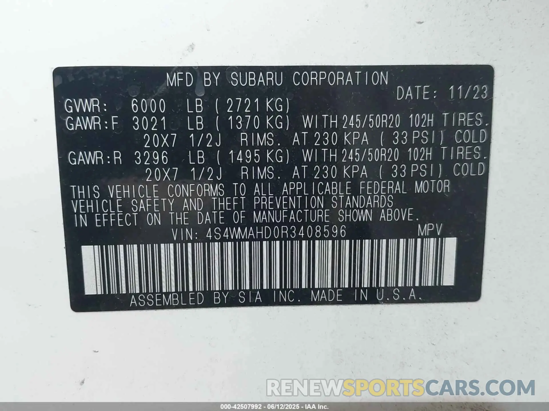 9 fotografías del automóvil dañado 4S4WMAHD0R3408596 SUBARU ASCENT 2024