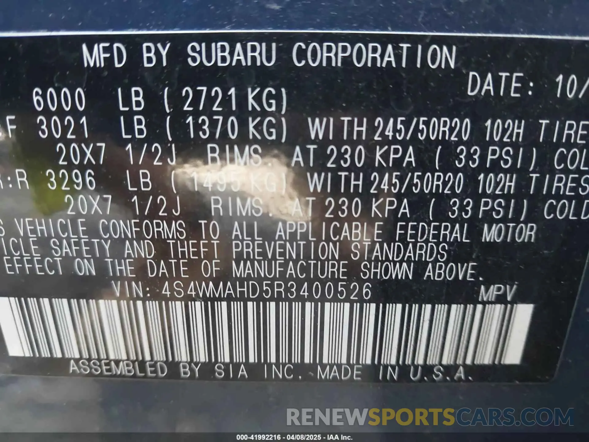 9 fotografías del automóvil dañado 4S4WMAHD5R3400526 SUBARU ASCENT 2024