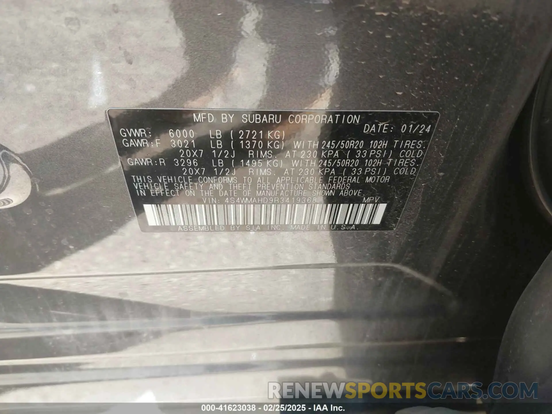 9 fotografías del automóvil dañado 4S4WMAHD9R3419368 SUBARU ASCENT 2024