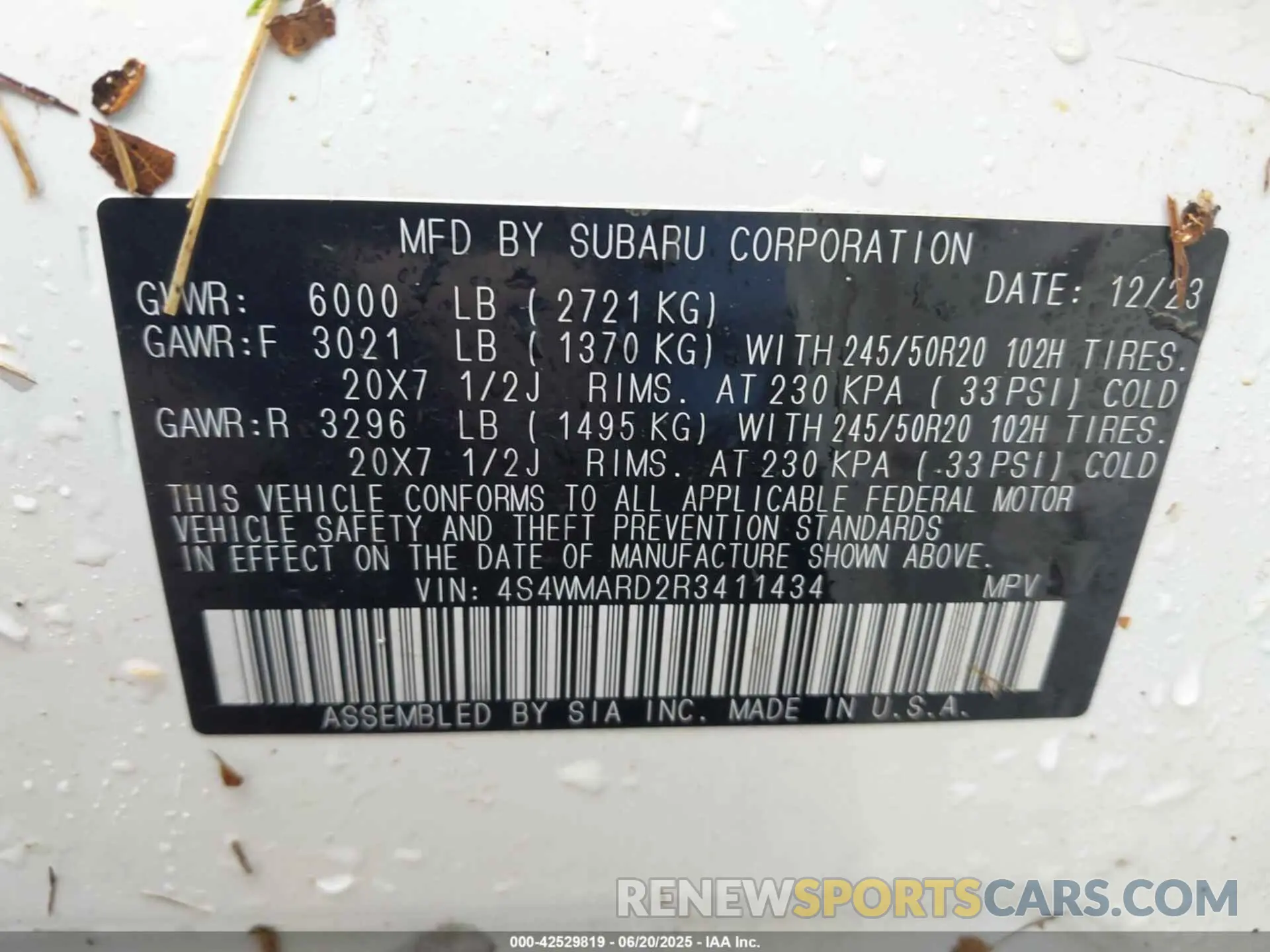 9 fotografías del automóvil dañado 4S4WMARD2R3411434 SUBARU ASCENT 2024
