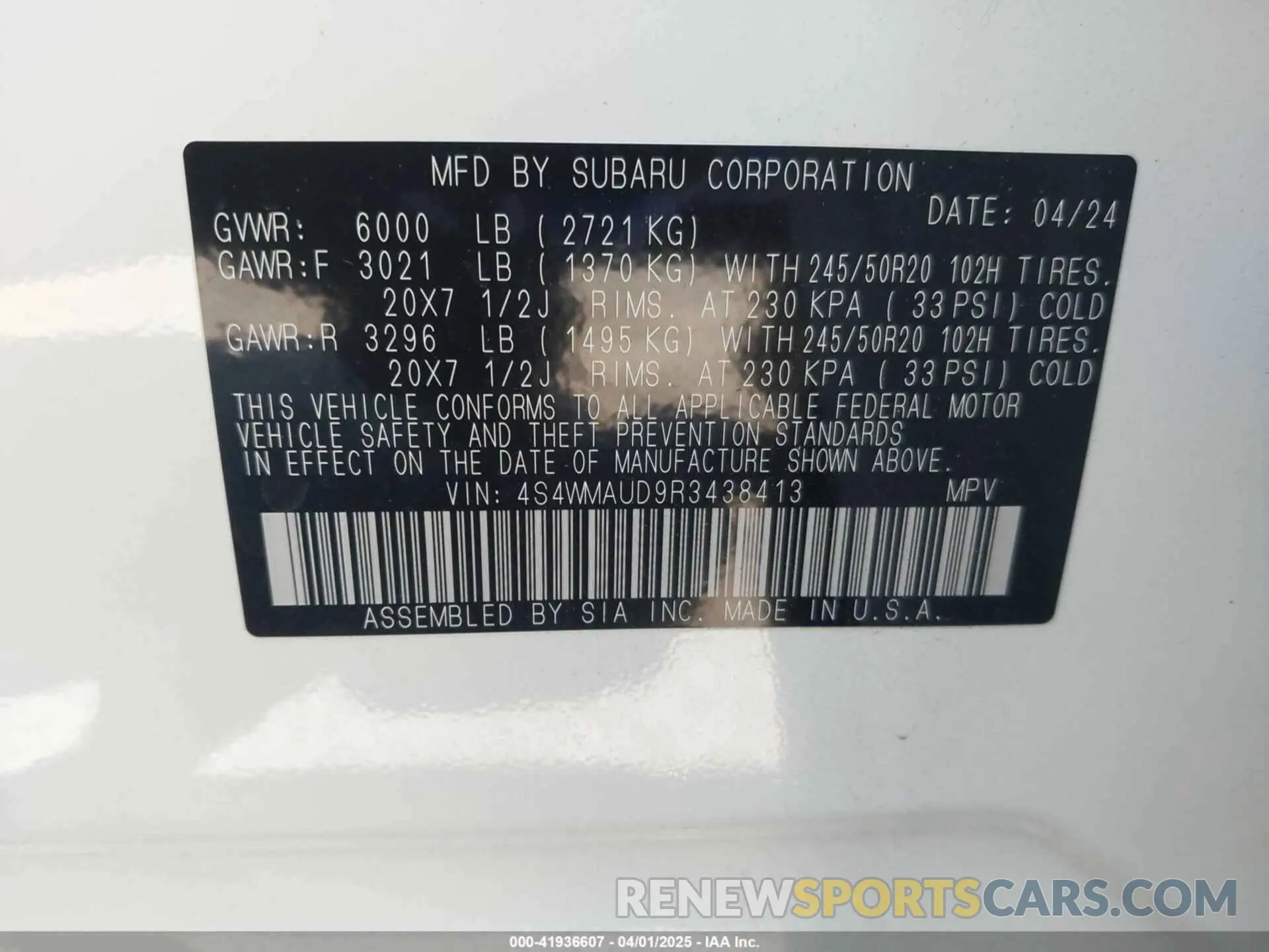 9 fotografías del automóvil dañado 4S4WMAUD9R3438413 SUBARU ASCENT 2024