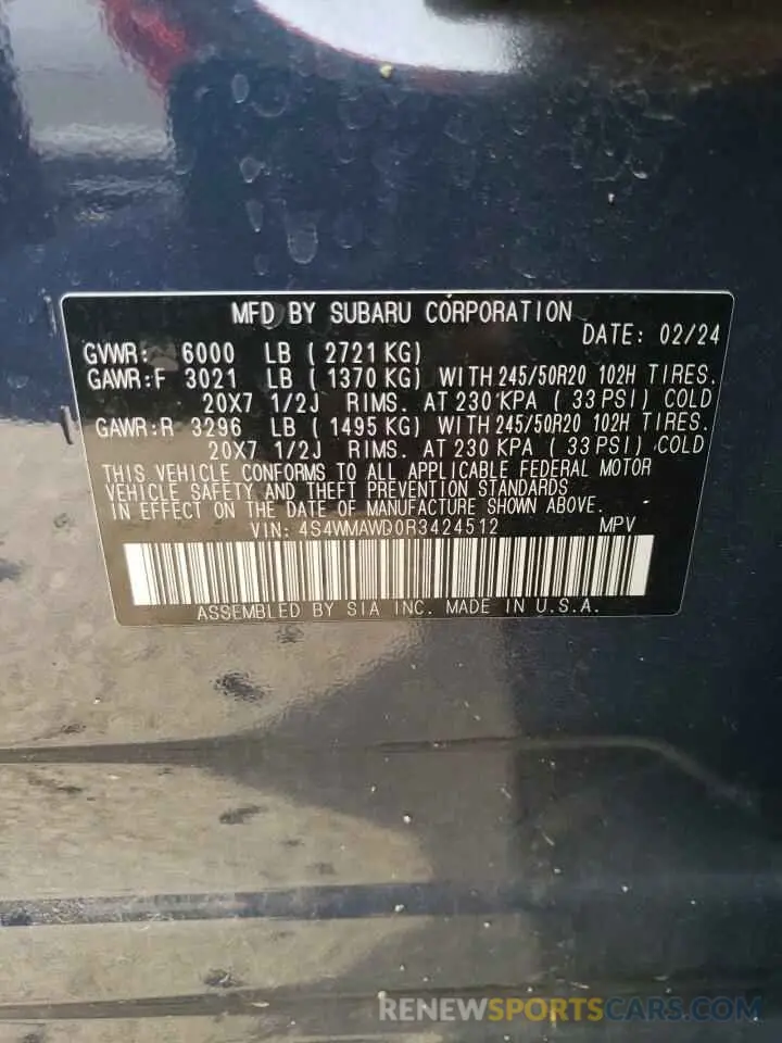 13 fotografías del automóvil dañado 4S4WMAWD0R3424512 SUBARU ASCENT 2024