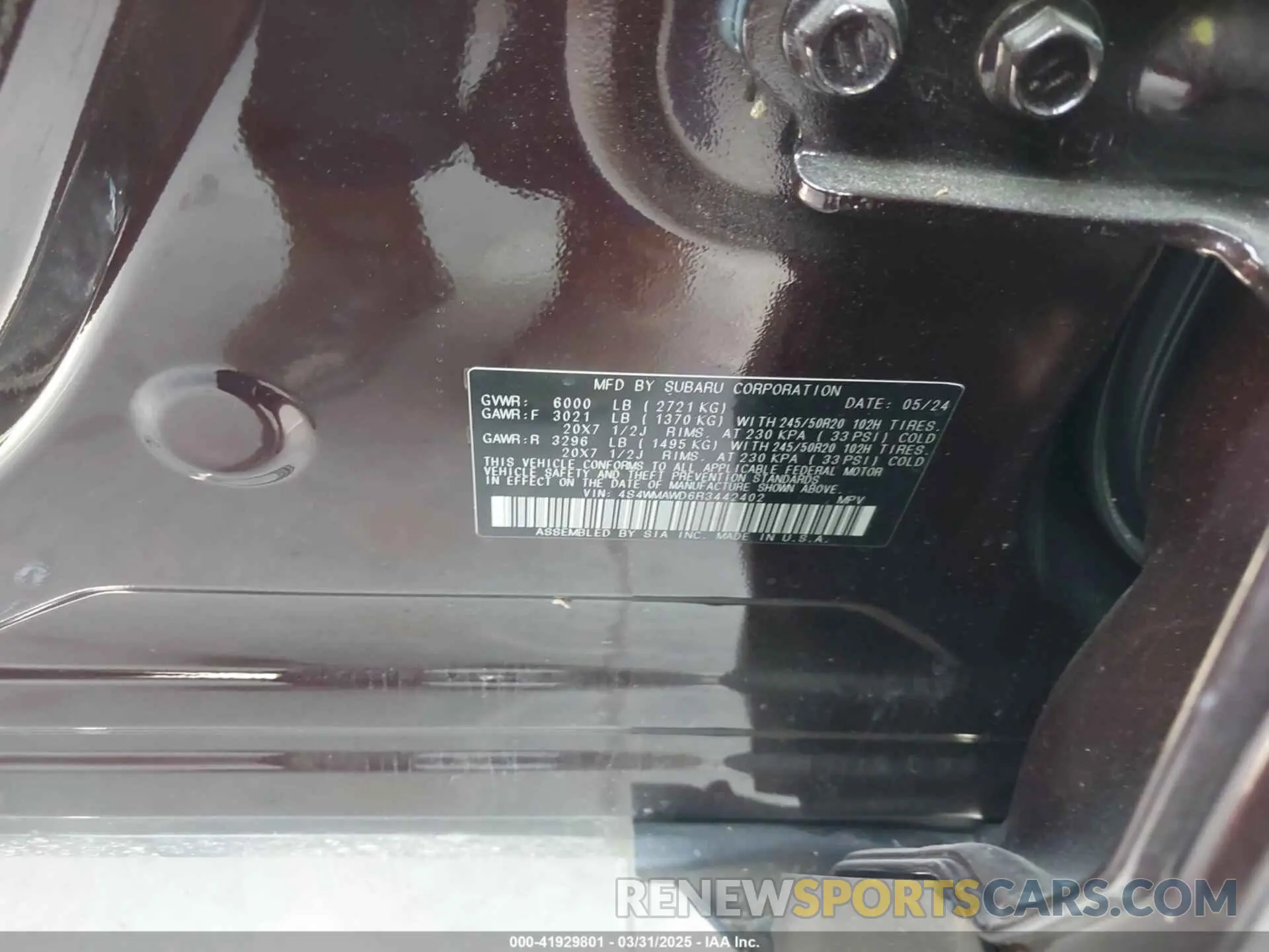 9 fotografías del automóvil dañado 4S4WMAWD6R3442402 SUBARU ASCENT 2024