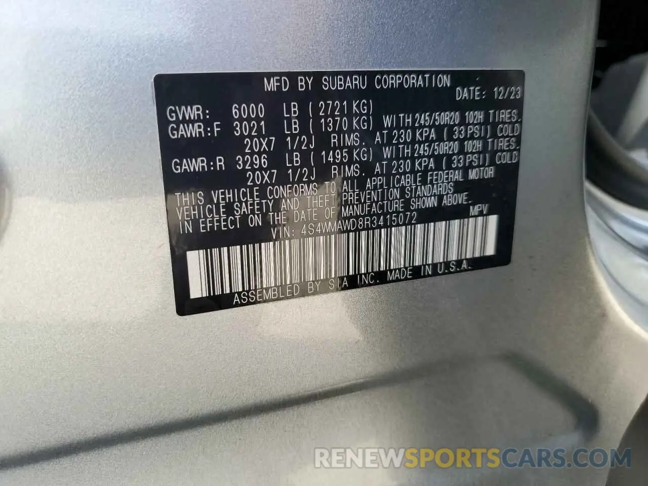 13 fotografías del automóvil dañado 4S4WMAWD8R3415072 SUBARU ASCENT 2024